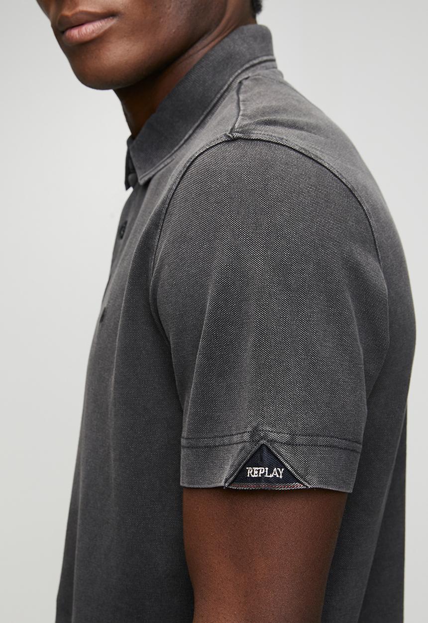 Replay - Marble Dyed Cotton Piquet Polo- Black