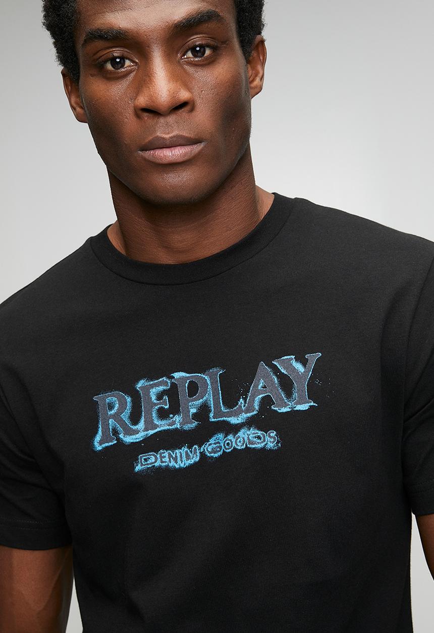 Replay - Graphic Print T-shirt - Black/Blue