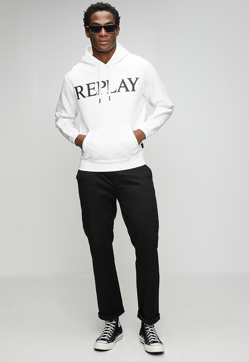 Replay - Brushed Fleece Hoodie - White/Black