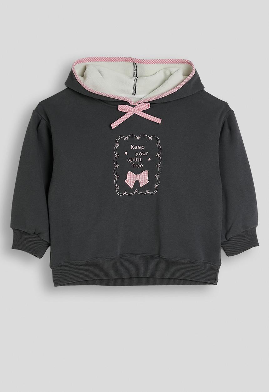 Pop Candy - Embroidered slogan hoodie - dark grey/pink gingham