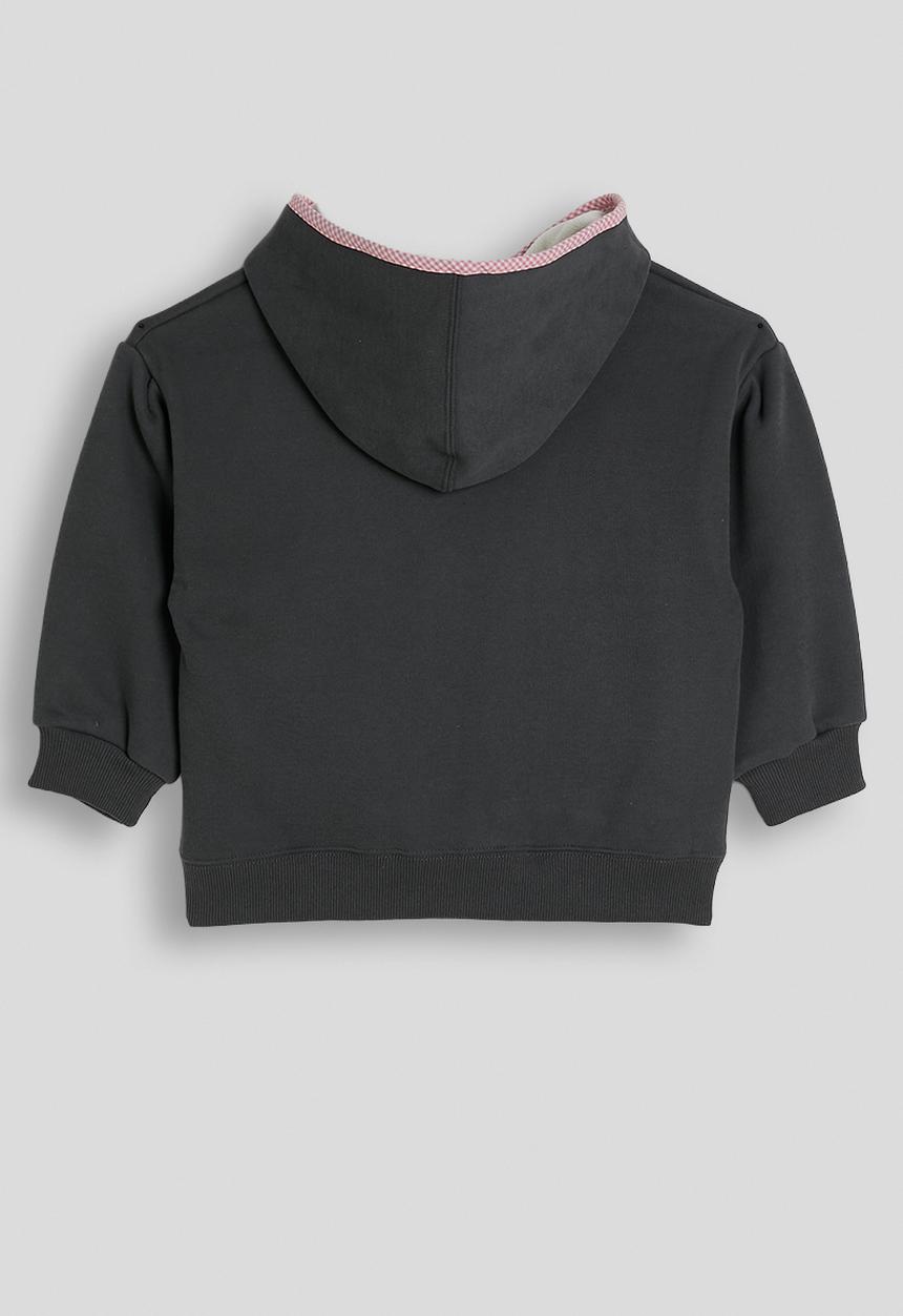 Pop Candy - Embroidered slogan hoodie - dark grey/pink gingham