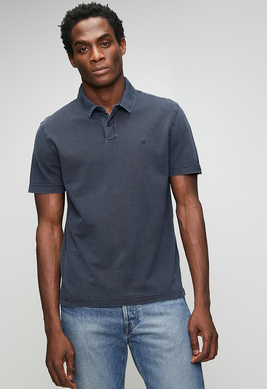 Replay - Marble Dyed Cotton Piquet Polo- Navy