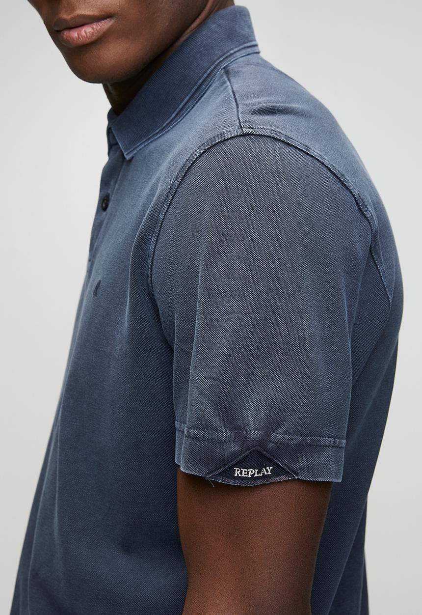 Replay - Marble Dyed Cotton Piquet Polo- Navy