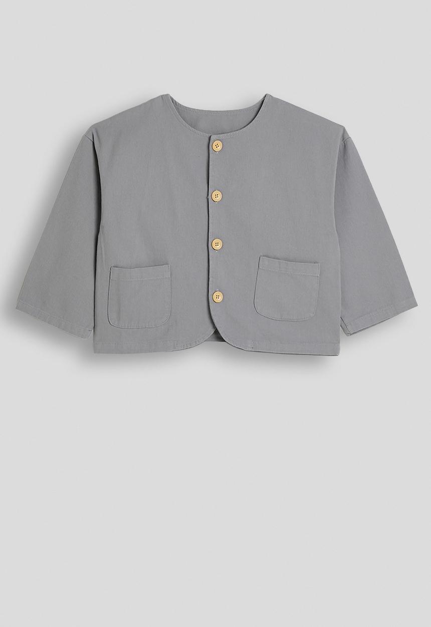 Cropped collarless co-ord jacket - granite