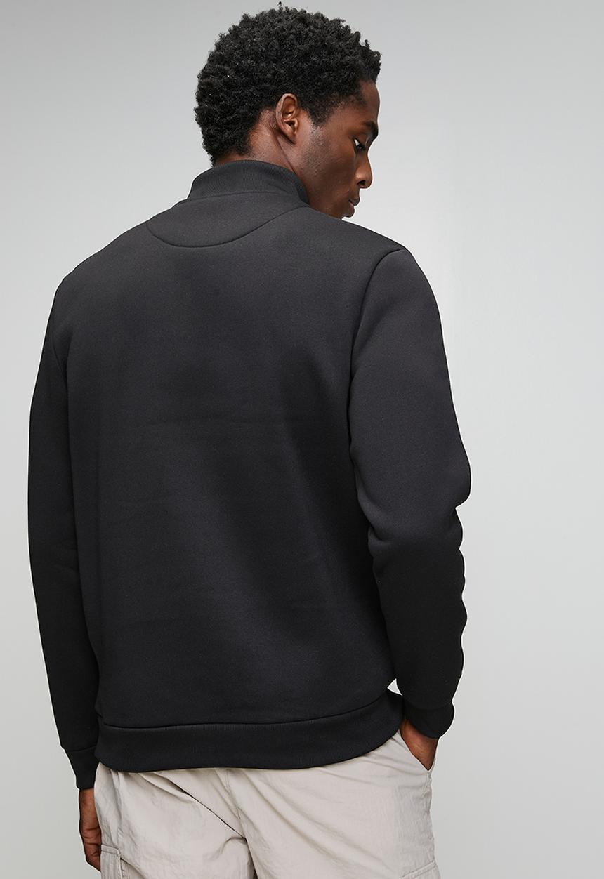 Brave Soul - Quarter Zip Funnel Neck Sweatshirt - Jet Black