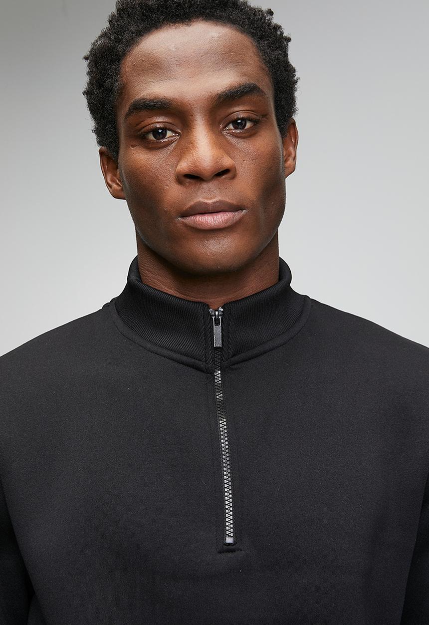 Quarter Zip Funnel Neck Sweatshirt - Jet Black