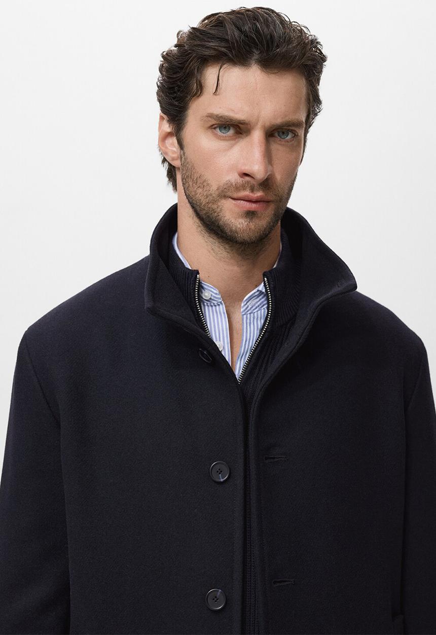 MANGO - Wool blend  Funnel Neck Coat - midnight navy
