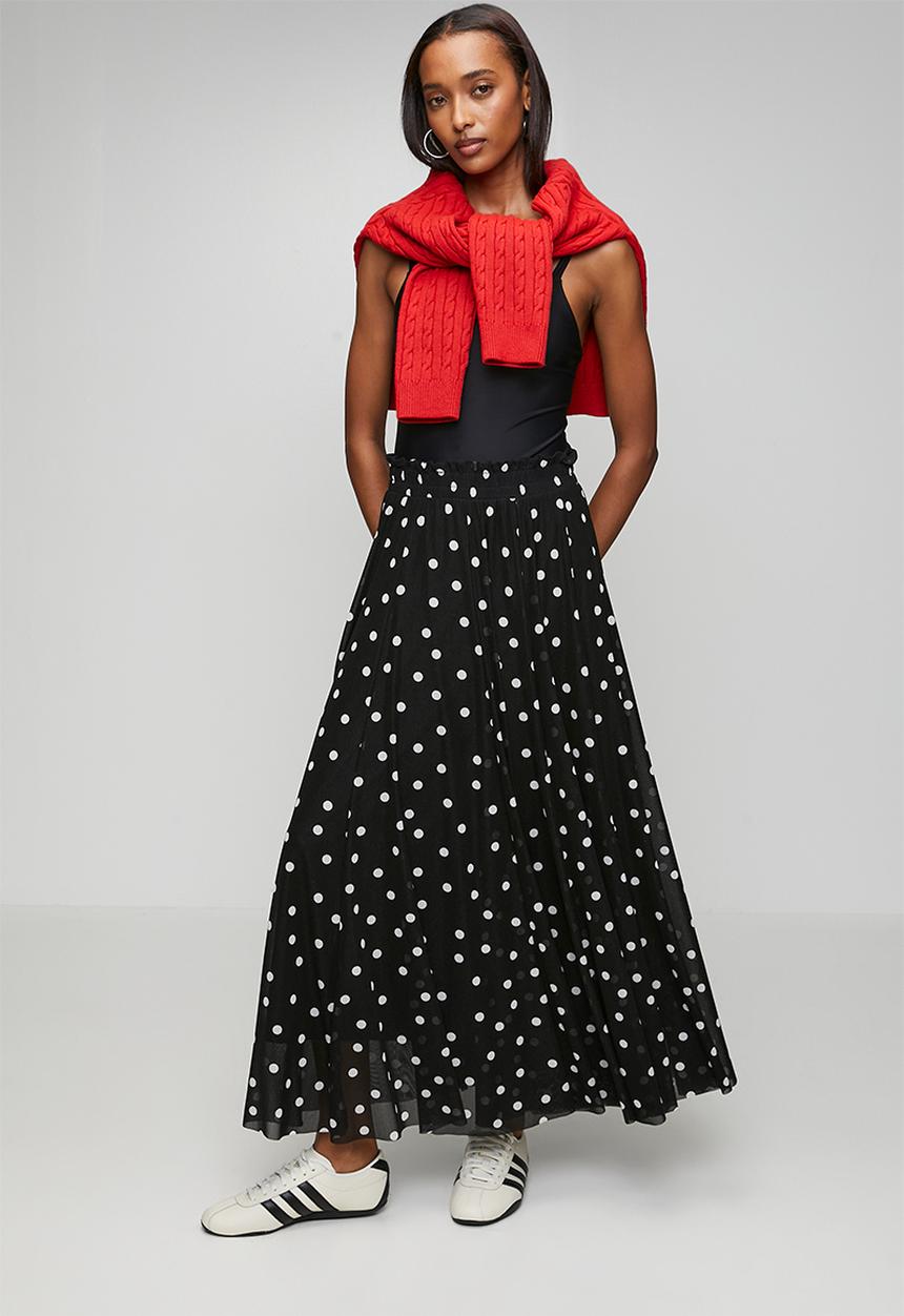 Me&B - Panelled Lined Mesh Skirt - Black