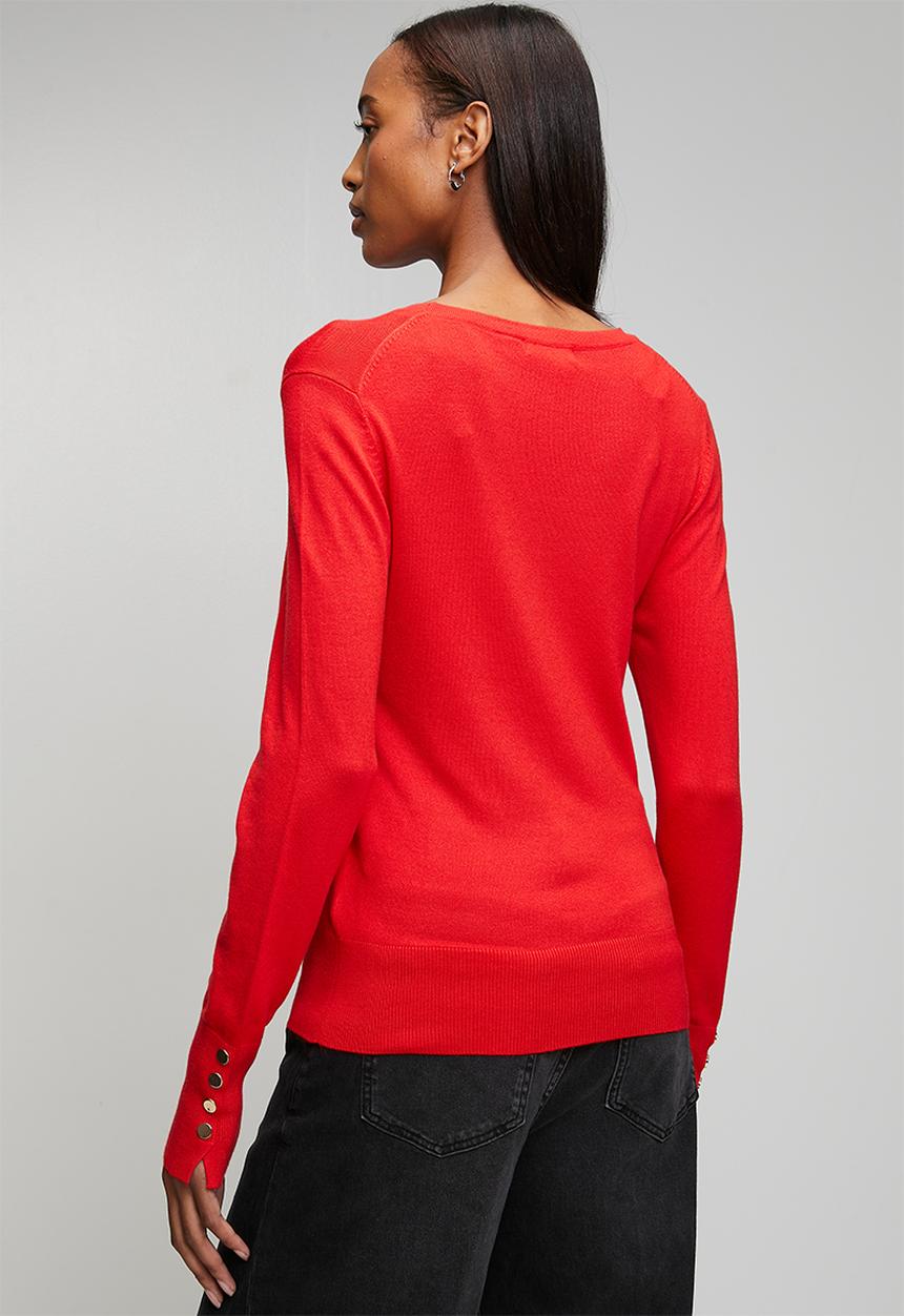 Brave Soul - Crew Neck Jumper With Mock Popper - Red