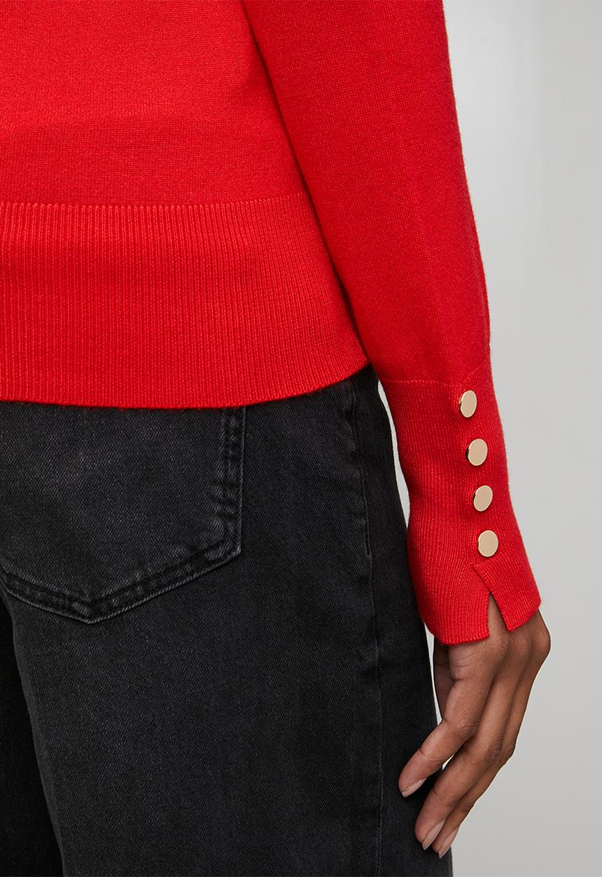 Brave Soul - Crew Neck Jumper With Mock Popper - Red