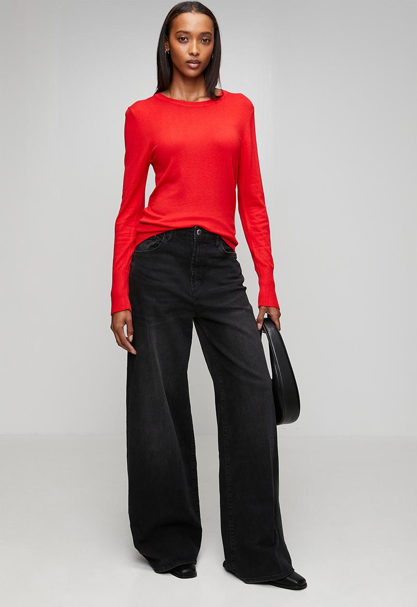 Brave Soul - Crew Neck Jumper With Mock Popper - Red