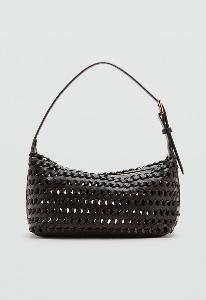 MANGO - Trama Shoulder Bag - Dark Brown