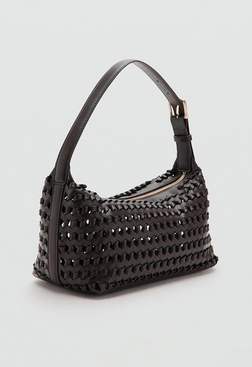 MANGO - Trama Shoulder Bag - Dark Brown