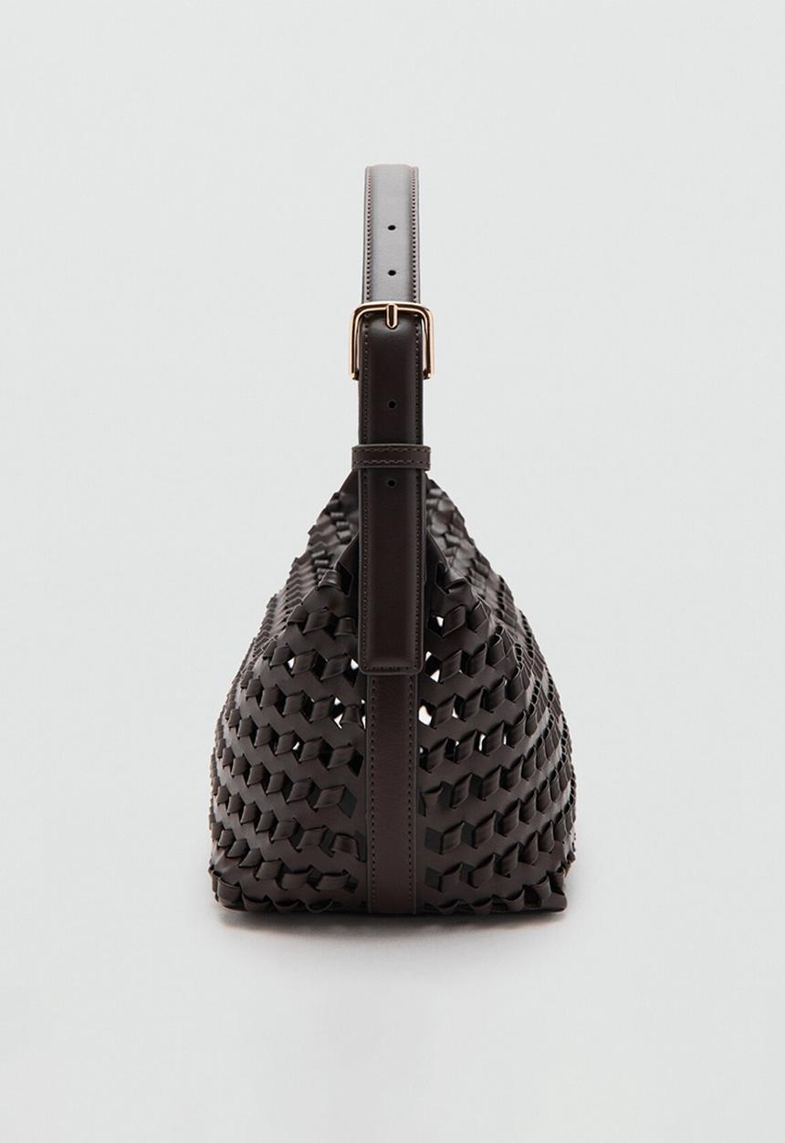 MANGO - Trama Shoulder Bag - Dark Brown