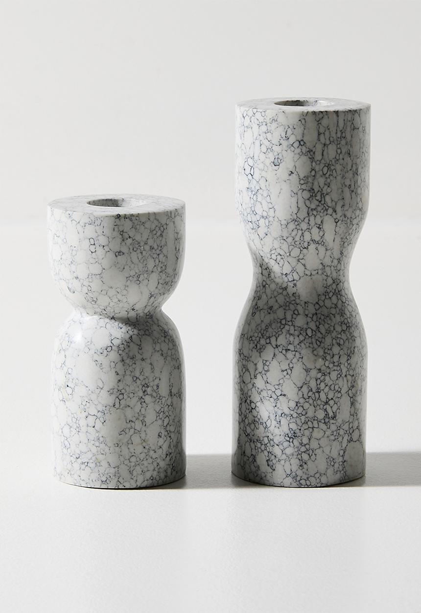Sixth Floor - Marble Candle Holder Set 2 - grey