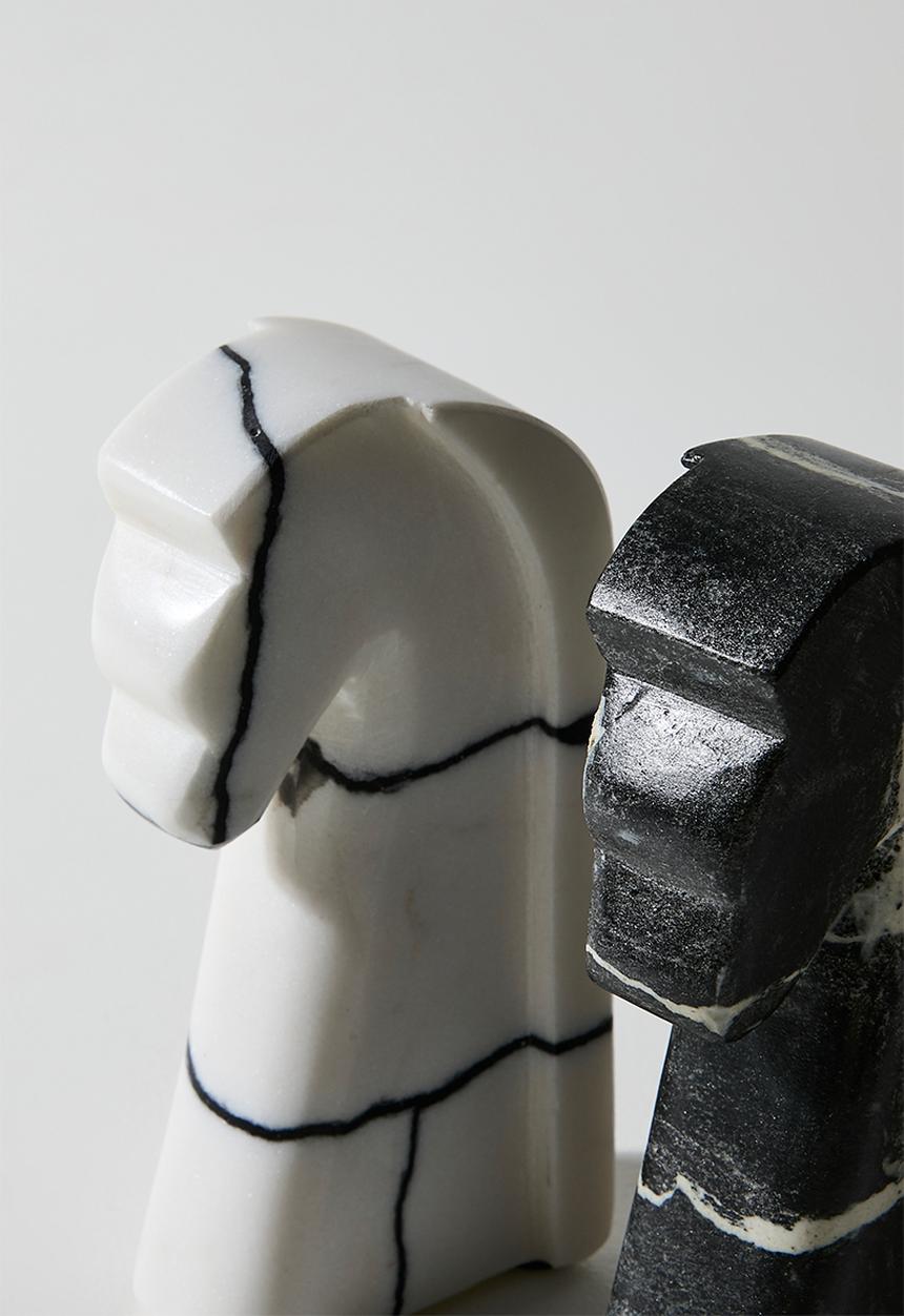 Sixth Floor - Knight Marble Book Ends - Black & White
