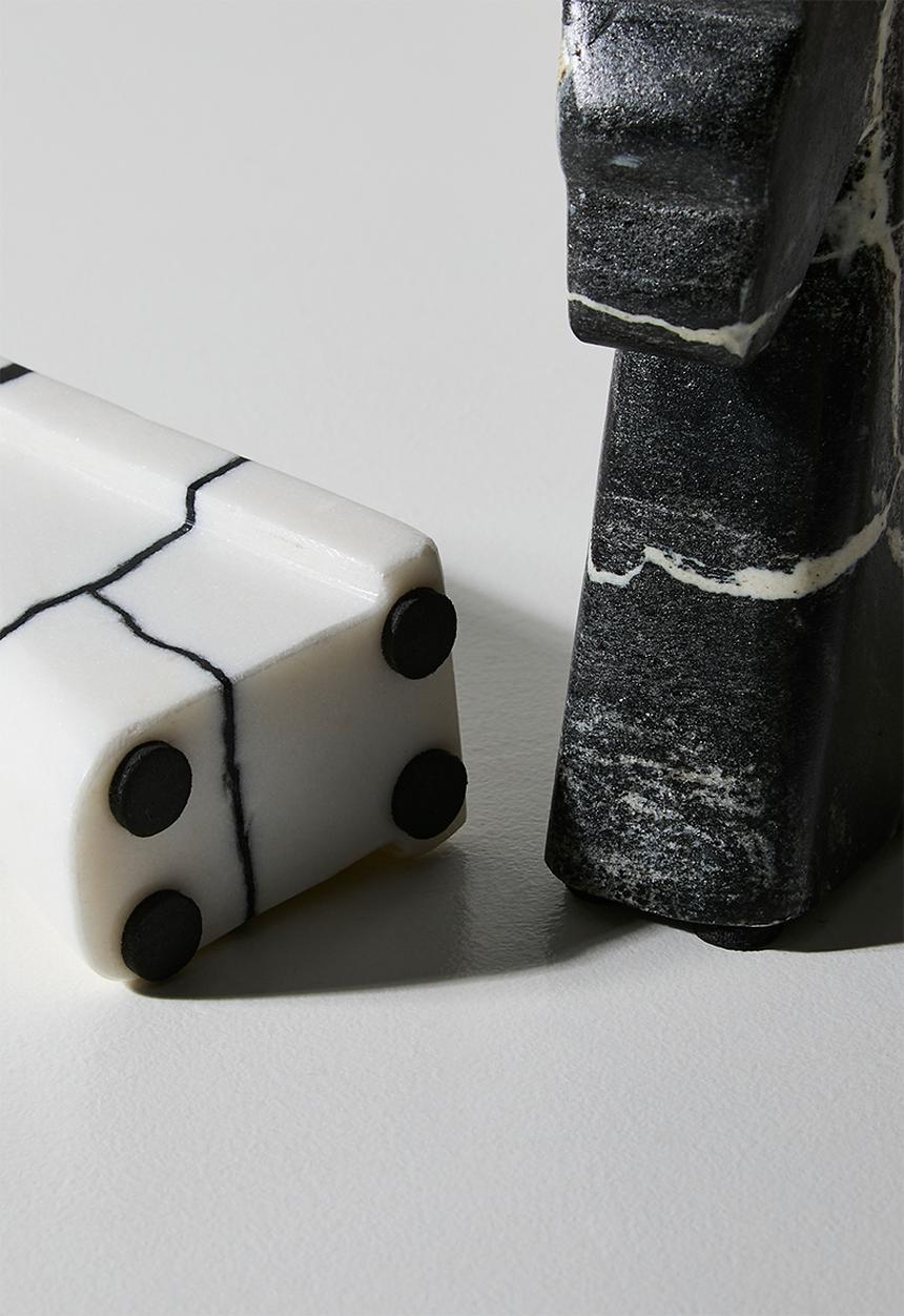 Sixth Floor - Knight Marble Book Ends - Black & White
