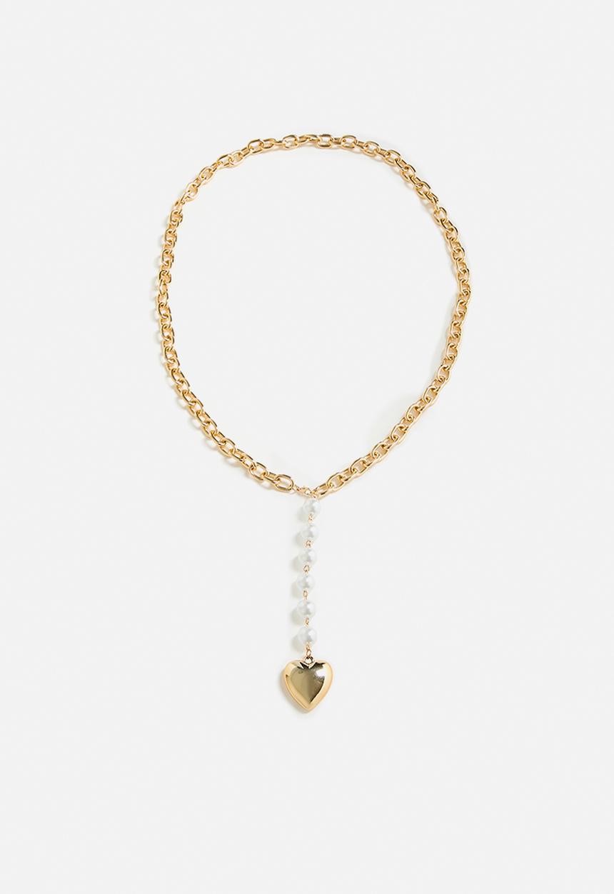 Tessa Design - Edena Pearl Chain Necklace With Heart Pendant - Gold