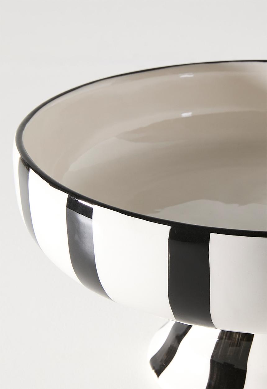 Urchin Art - Serving bowl short w stand - black stripes