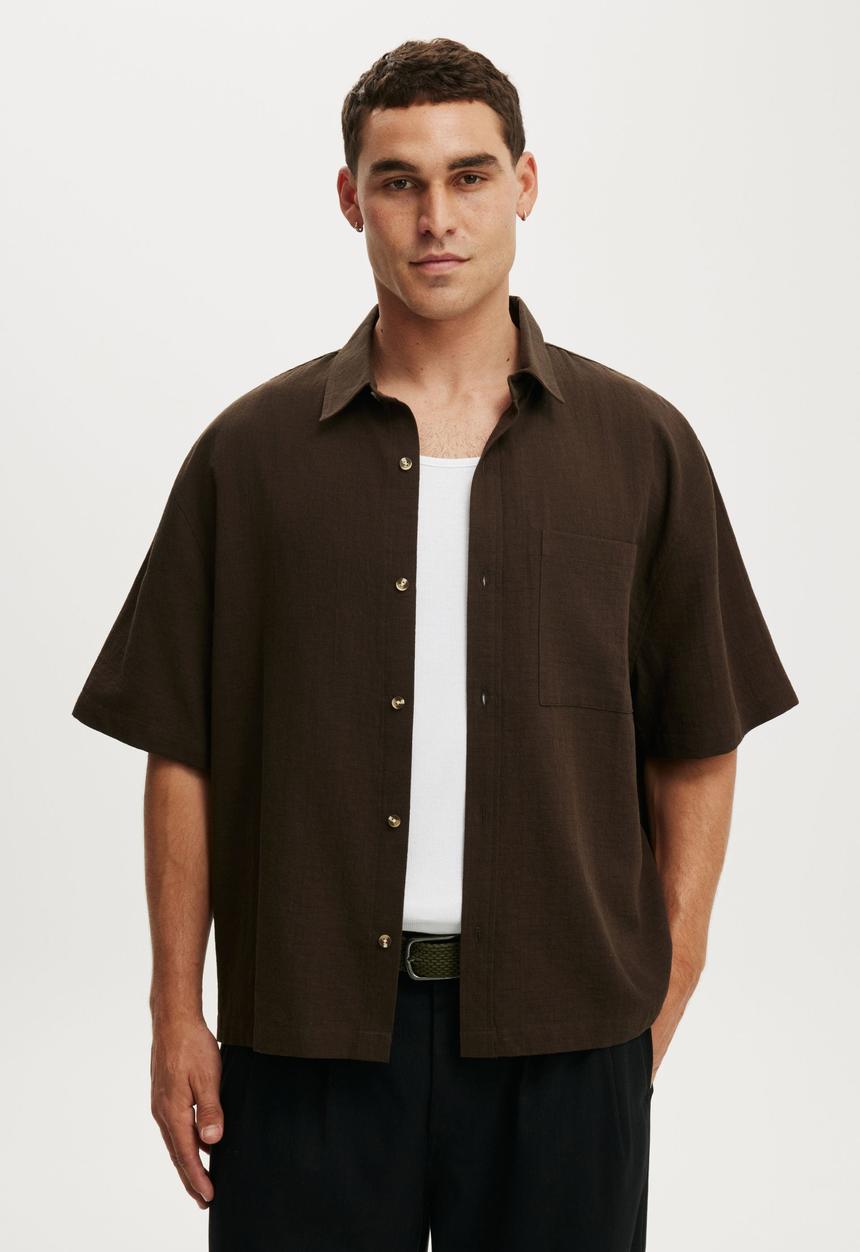 Cotton On - Boxy Fit Short Sleeve Shirt - Brown