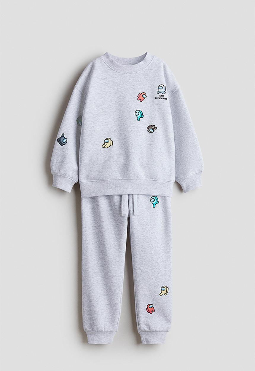 H&M - 2-Piece printed sweatshirt set - light grey marl/among us