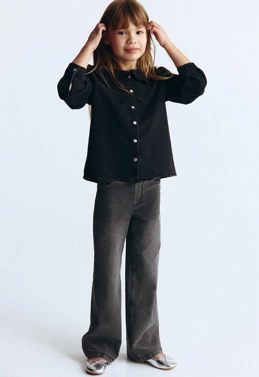 H&M - Wide denim-look trousers - denim grey