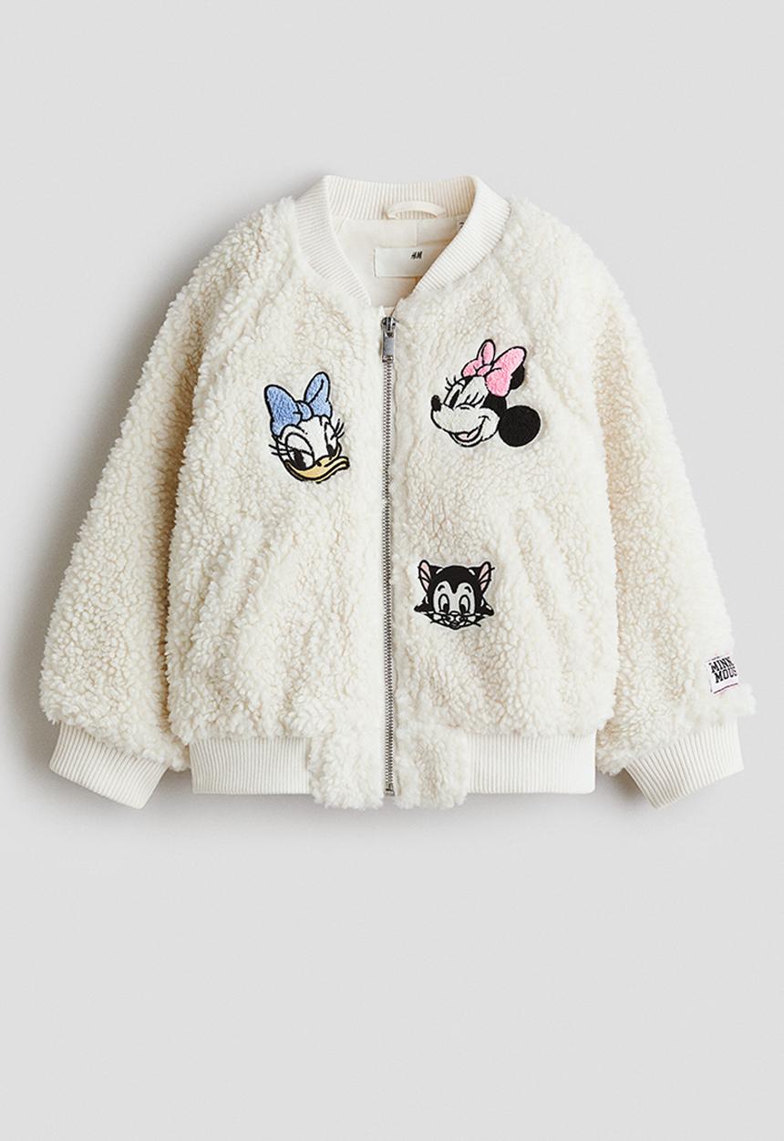 H&M - Appliqu?d teddy bomber jacket - cream/minnie mouse