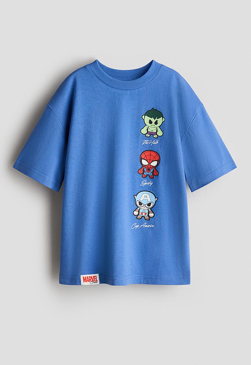 H&M - Oversized printed T-shirt - blue/marvel comics