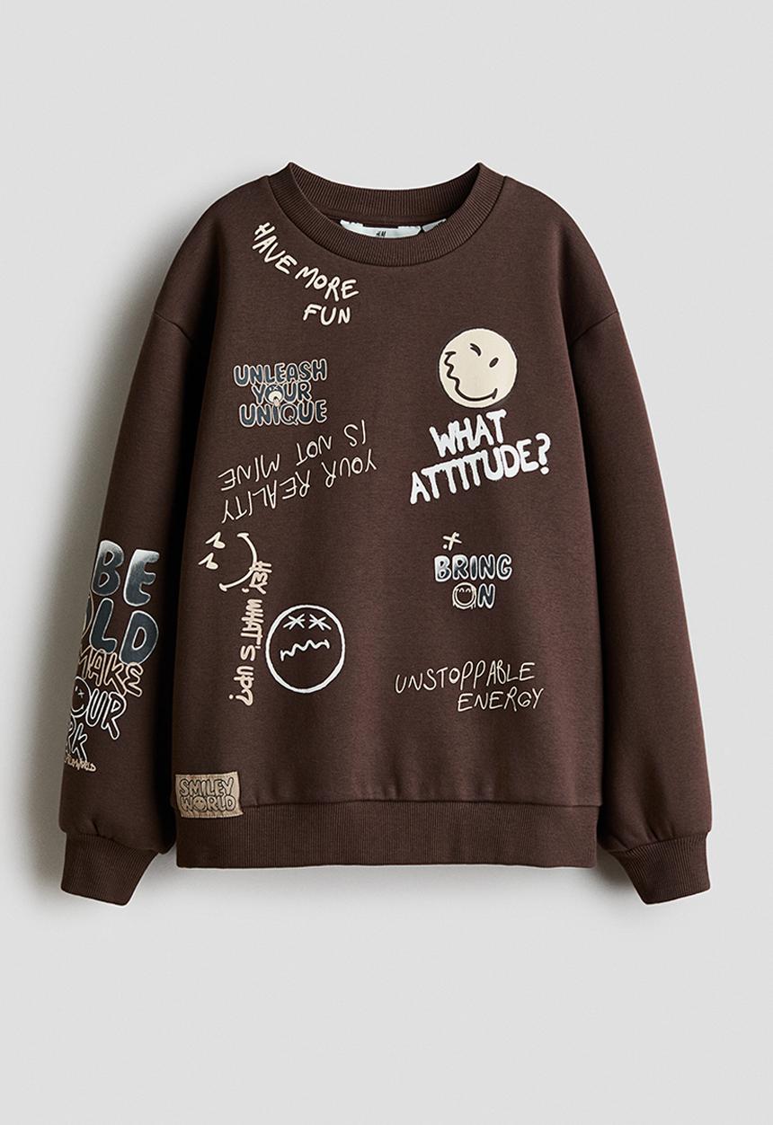 H&M - Printed sweatshirt - brown/smileyworld?