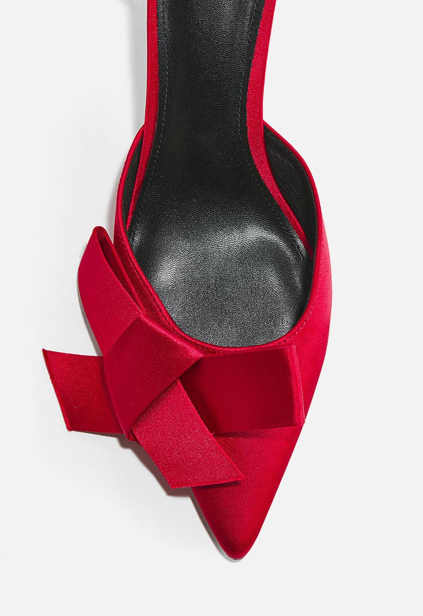 H&M - Bow-detail satin court shoes - bright red