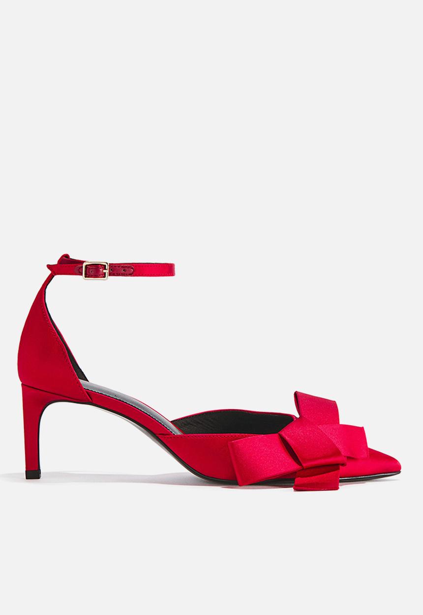 H&M - Bow-detail satin court shoes - bright red