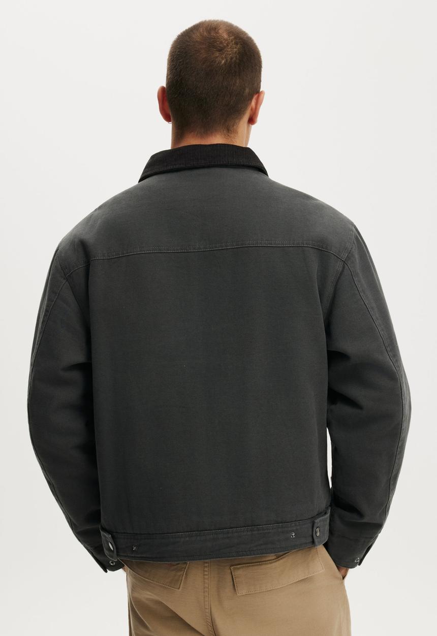Cotton On - Cropped canvas harrington - black