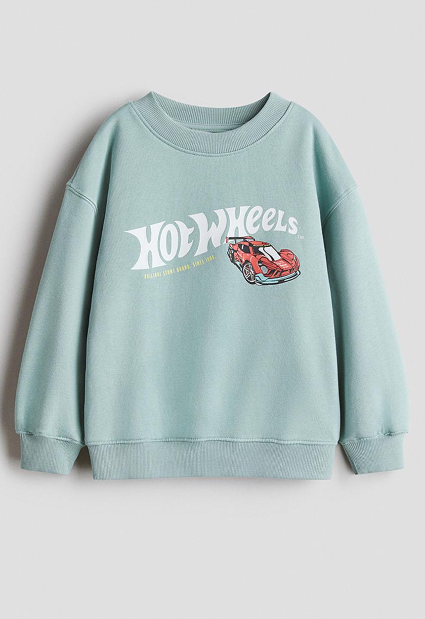 H&M - Printed sweatshirt - dusty turquoise/hot wheels