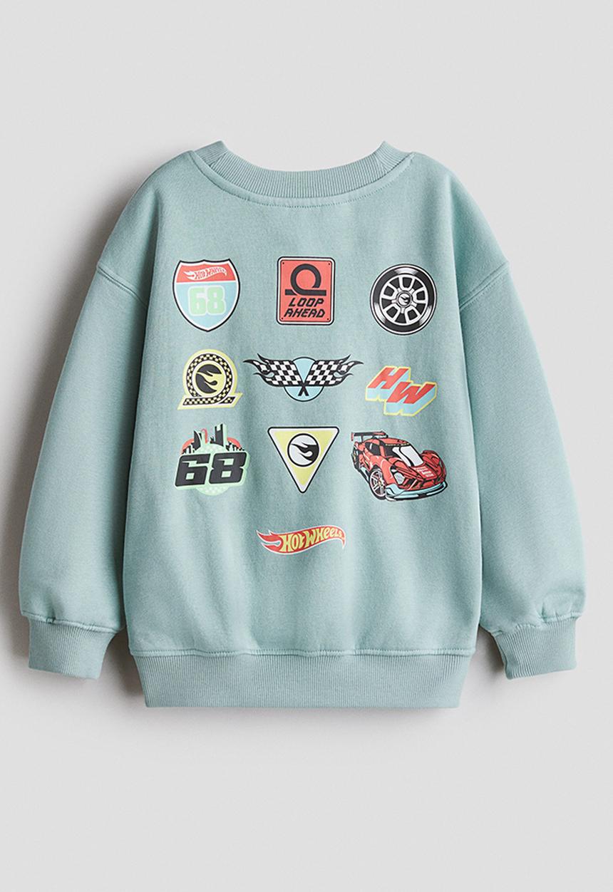 H&M - Printed sweatshirt - dusty turquoise/hot wheels