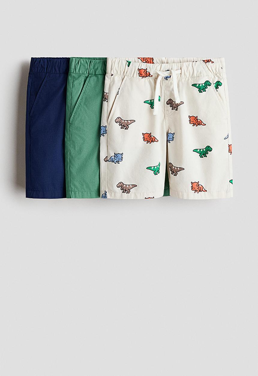 H&M - 3-pack cotton shorts - cream/dinosaurs