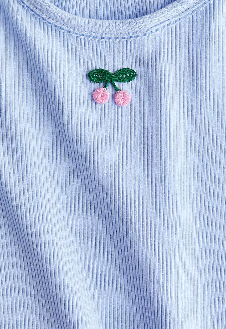 H&M - Ribbed cotton top - light blue/cherries