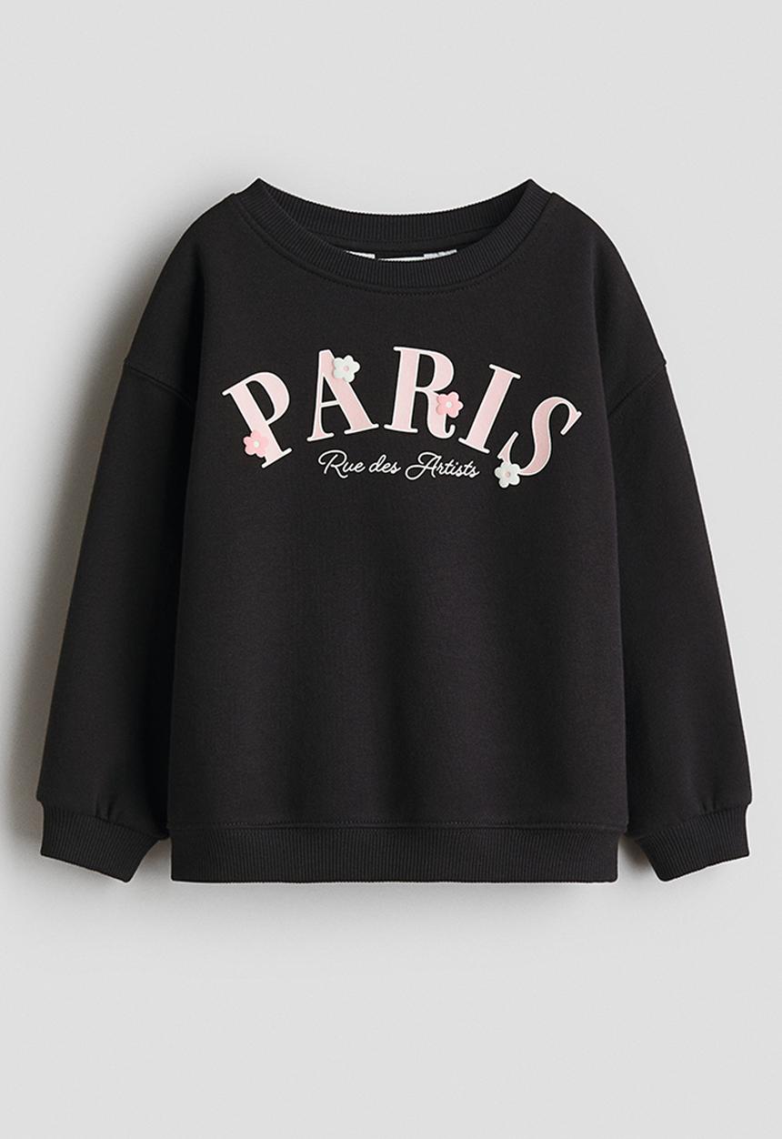 H&M - Printed brushed-inside sweatshirt - black/paris