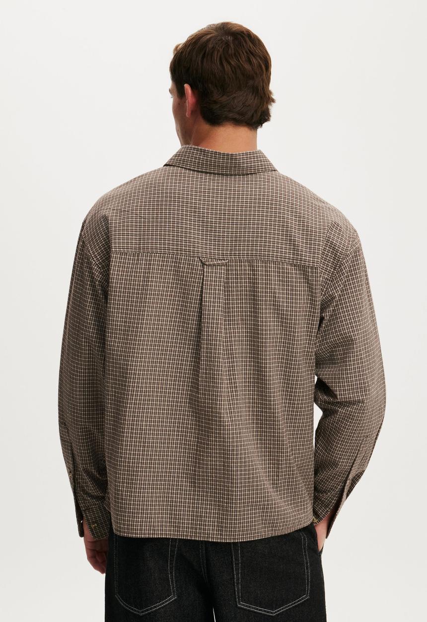 Cotton On - Hudson long sleeve shirt - chocolate mini check