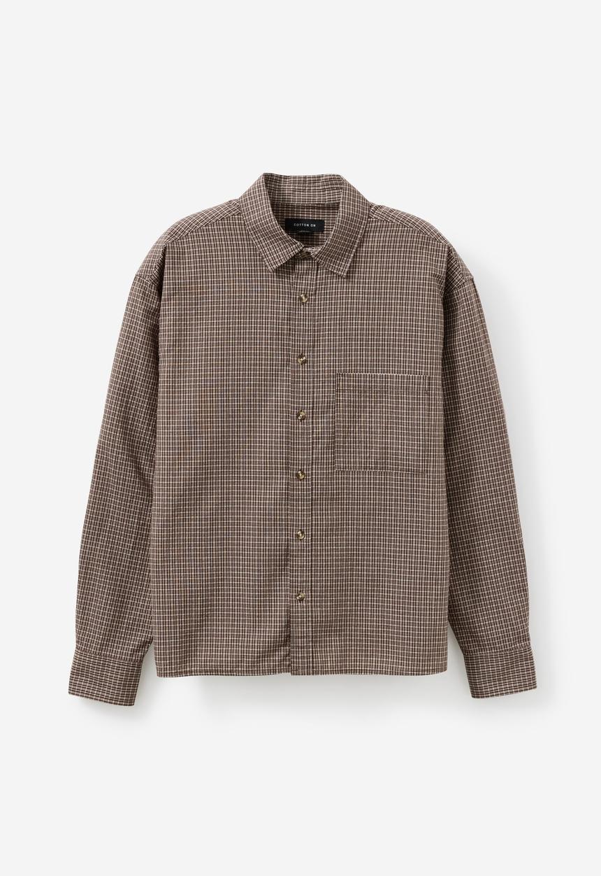 Cotton On - Hudson long sleeve shirt - chocolate mini check