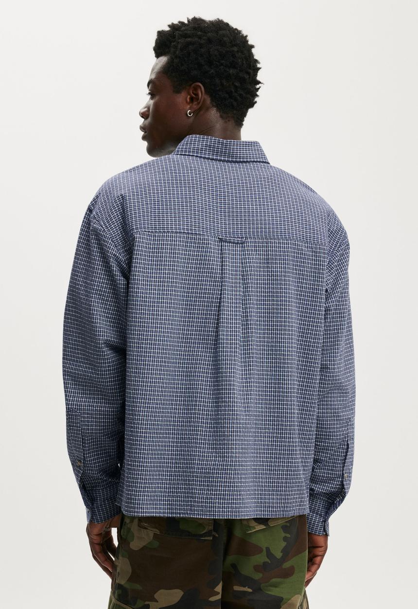 Cotton On - Hudson long sleeve shirt - navy mini check