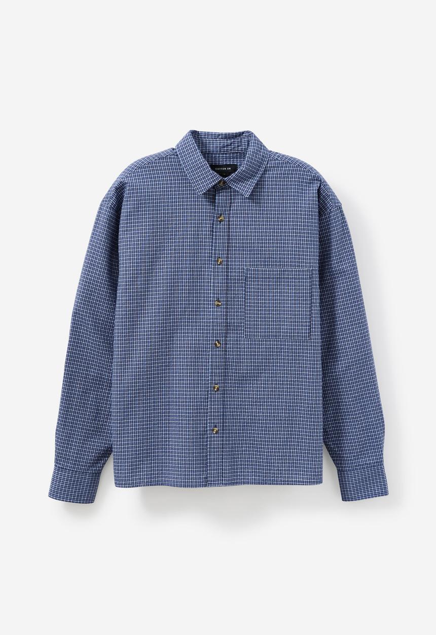 Cotton On - Hudson long sleeve shirt - navy mini check