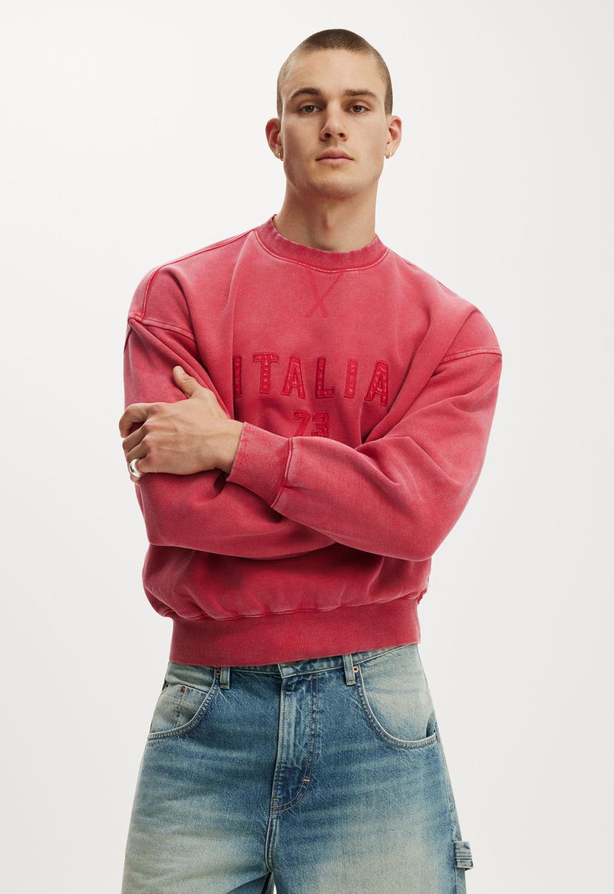 Cotton On - Oversized Graphic Crew Sweater - Chilli Pepper Wash / Italia