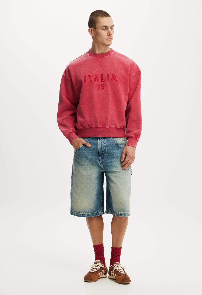Cotton On - Oversized Graphic Crew Sweater - Chilli Pepper Wash / Italia