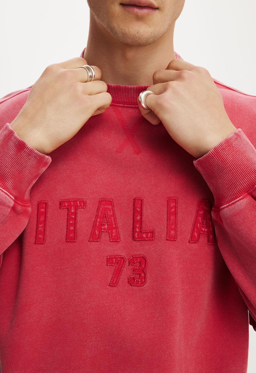 Cotton On - Oversized Graphic Crew Sweater - Chilli Pepper Wash / Italia