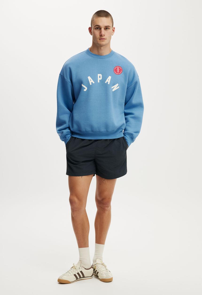 Cotton On - Oversized Graphic Crew Sweater - Dusk Blue / Japan
