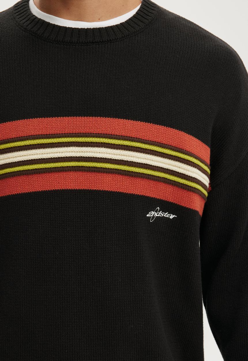 Cotton On - Panelled Crew Knit - Black / Stripe Panel