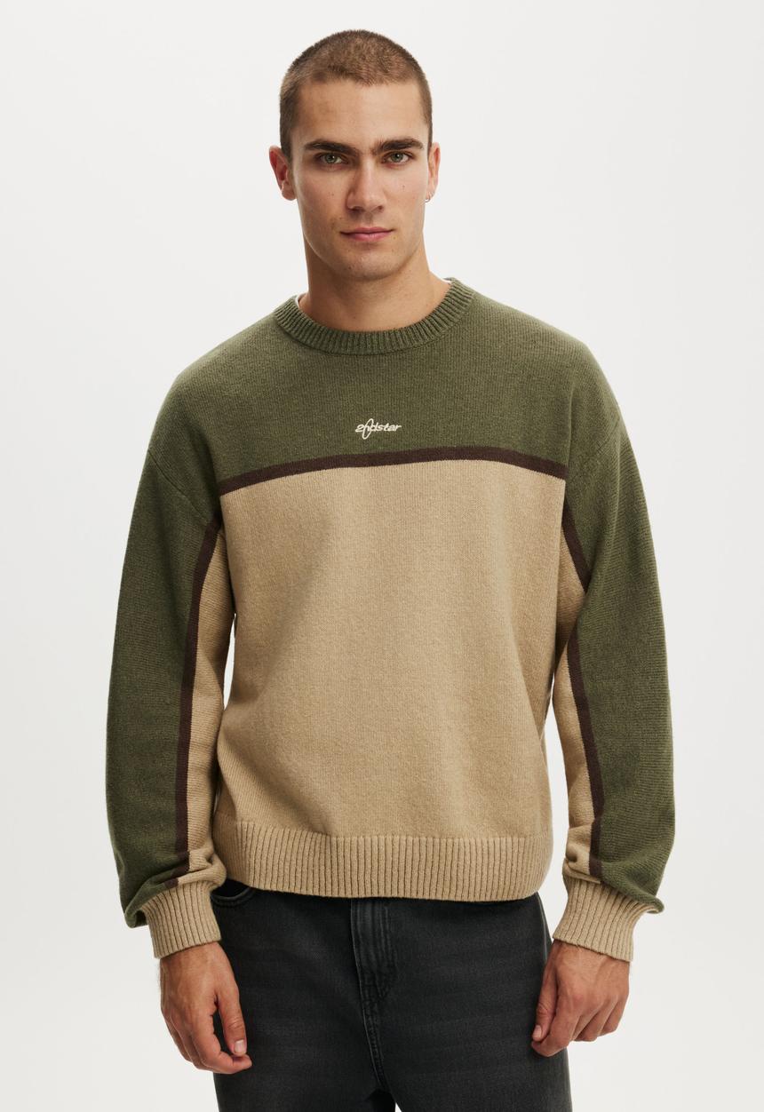 Panelled Crew Knit - Khaki / Splice