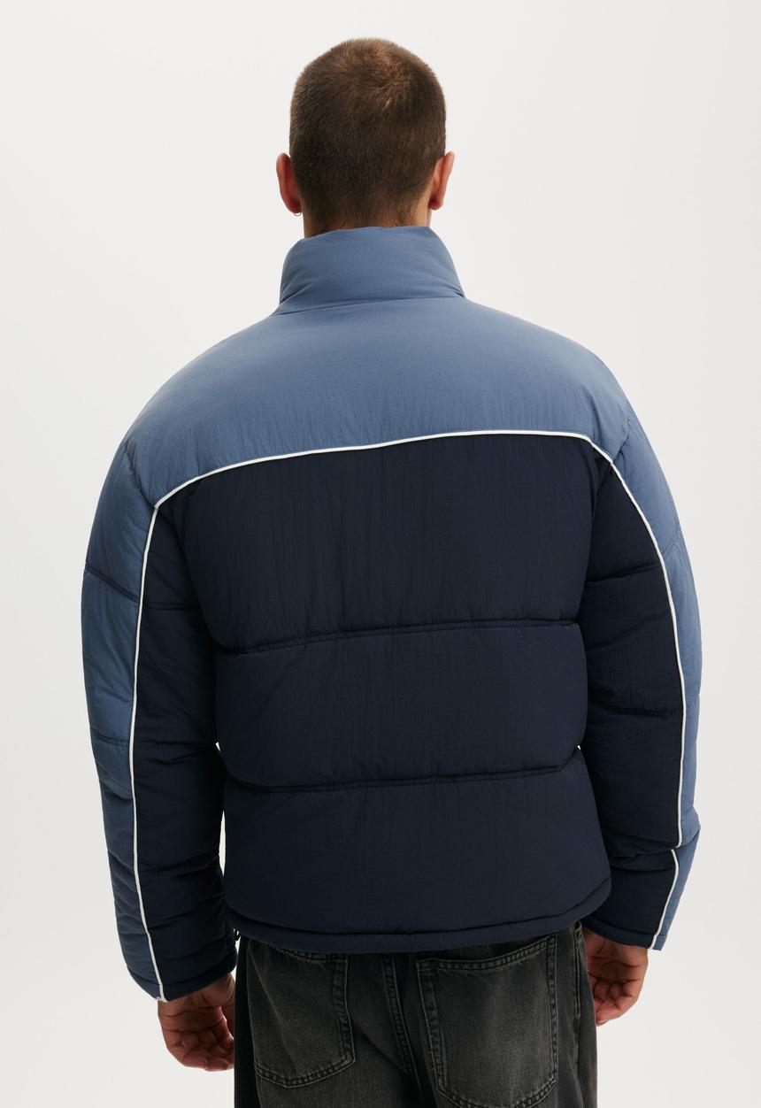 Cotton On - Puffer Jacket - Blue / Panelled