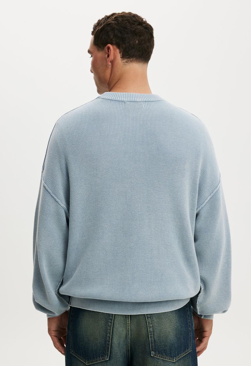 Cotton On - Washed Graphic Crew Knit - Washed Blue