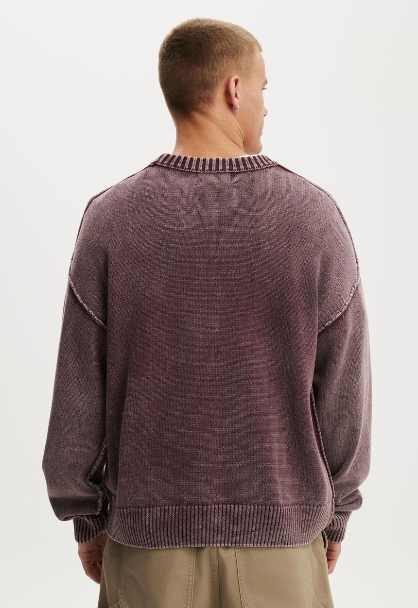 Cotton On - Washed Graphic Crew Knit - Washed Burg